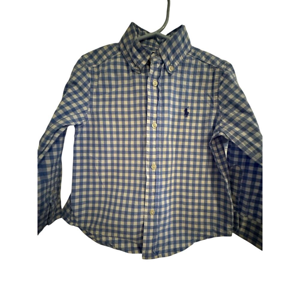 EUC Toddler Ralph Lauren Button Up Polo Baby Blue & White Size 3T